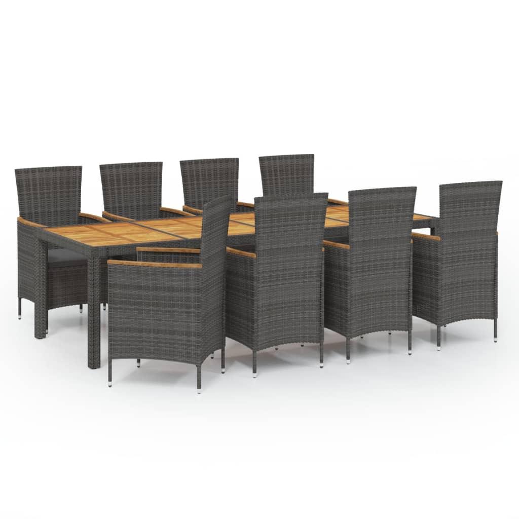 9 Piece Outdoor Dining Set with Cushions Poly Rattan Grey