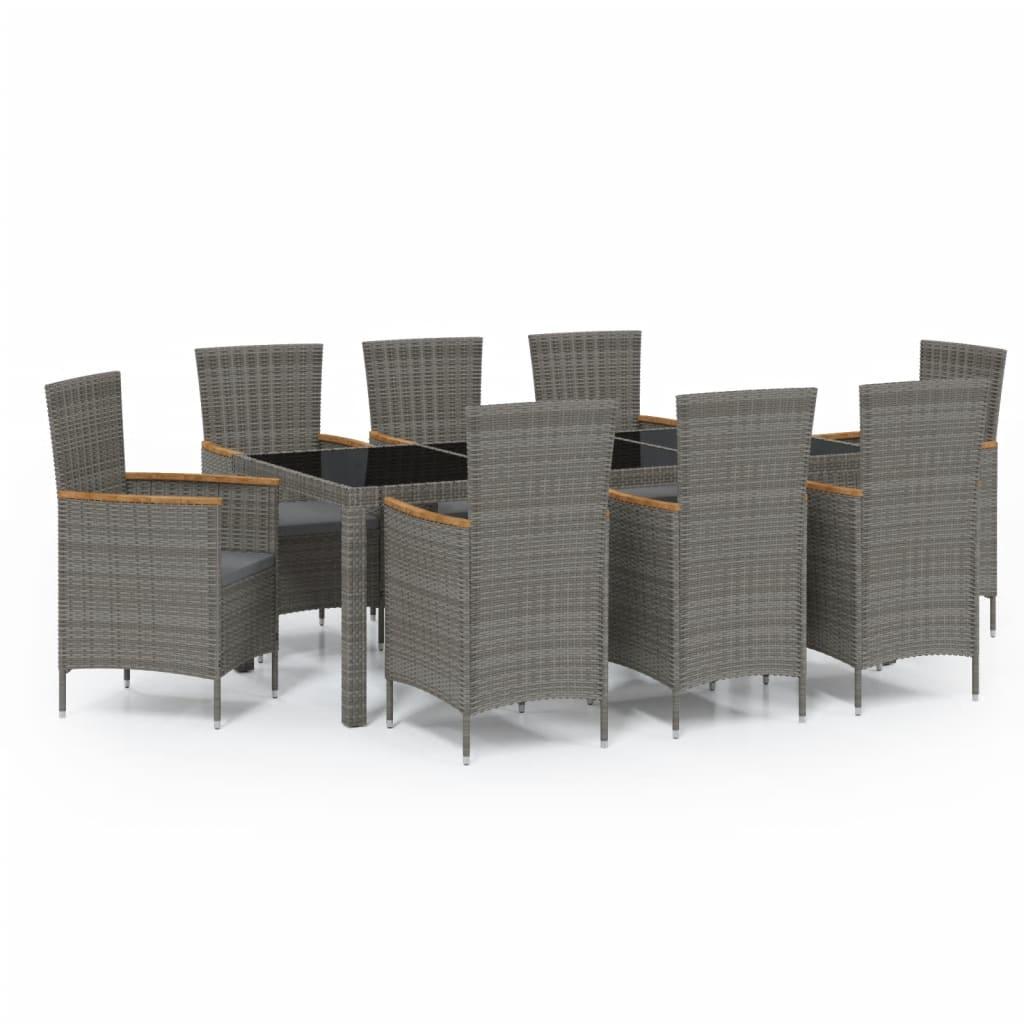 9 Piece Outdoor Dining Set with Cushions Poly Rattan Grey