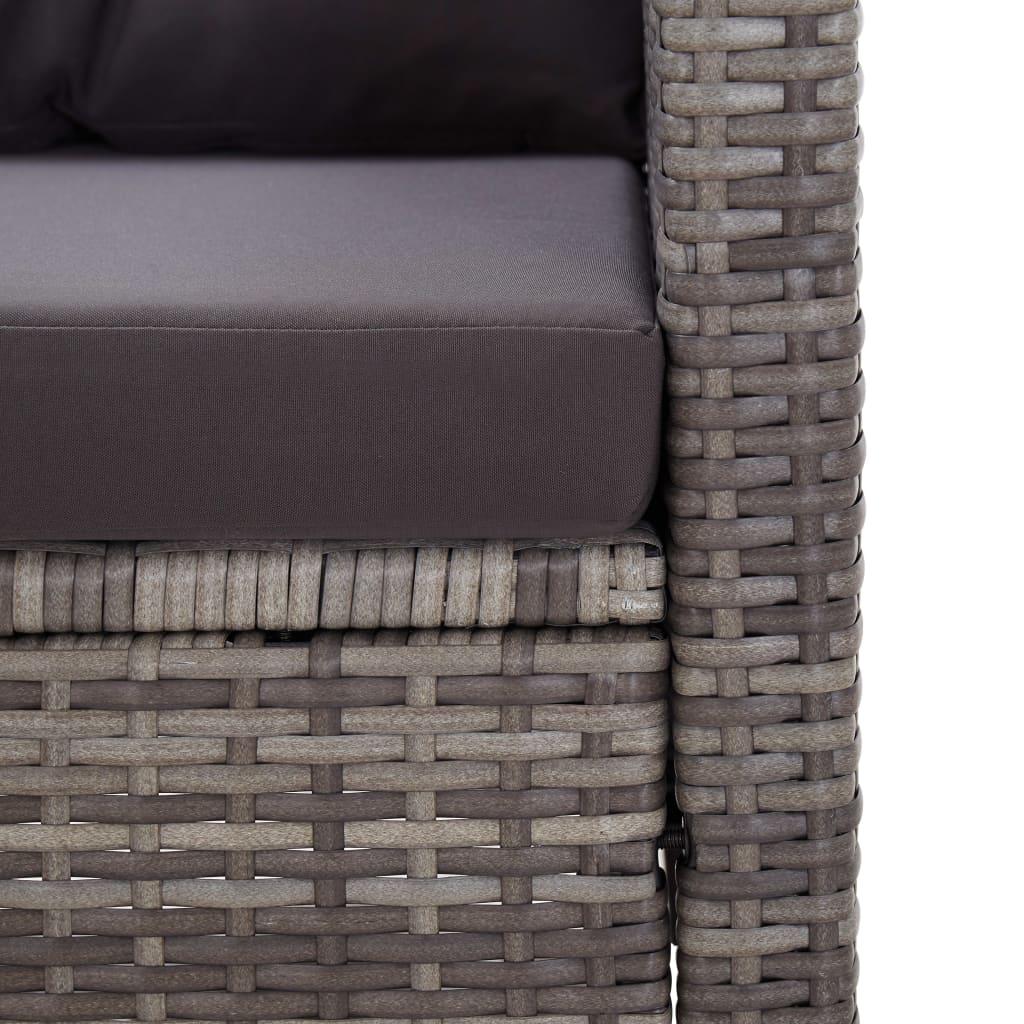 3 Piece Garden Dining Set with Grey Cushions Poly Rattan