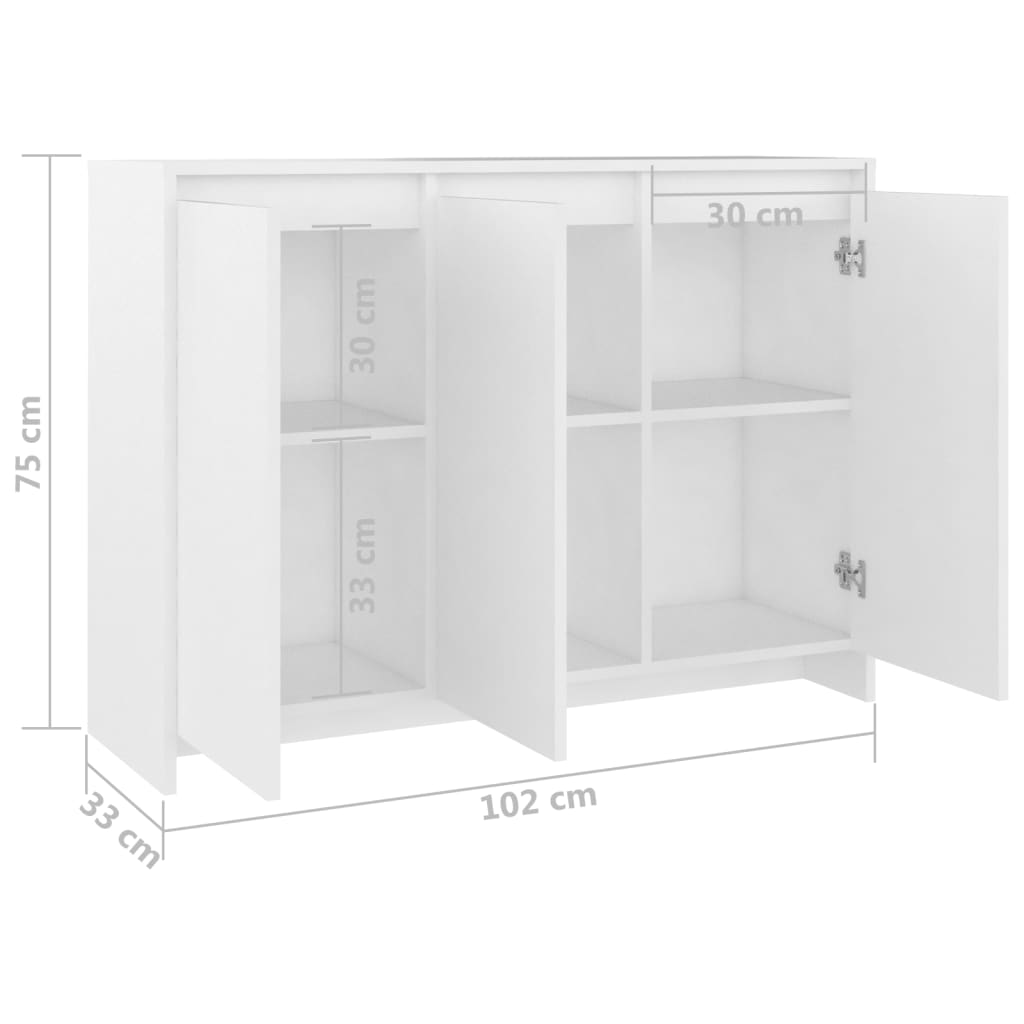 Sideboard White 102x33x75 cm Engineered Wood