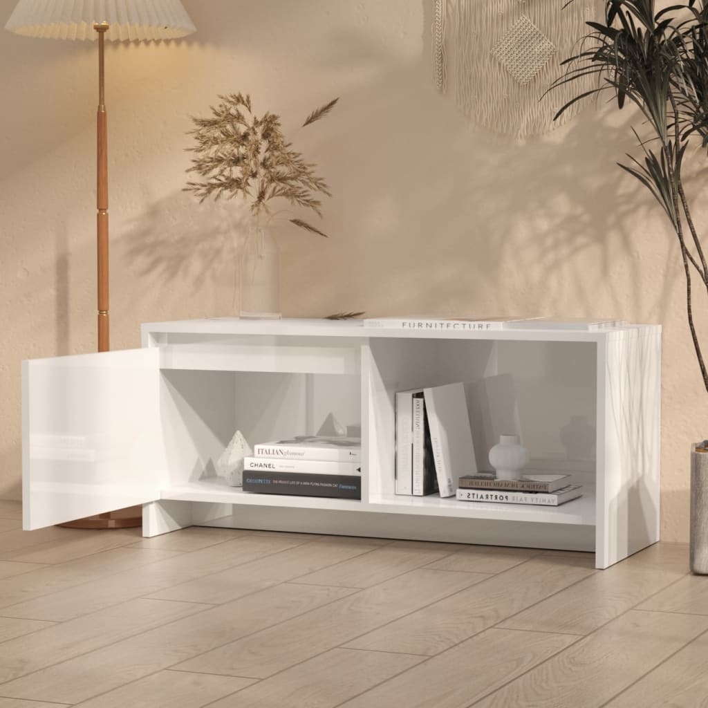 TV Cabinet High Gloss White 90x35x40 cm Engineered Wood