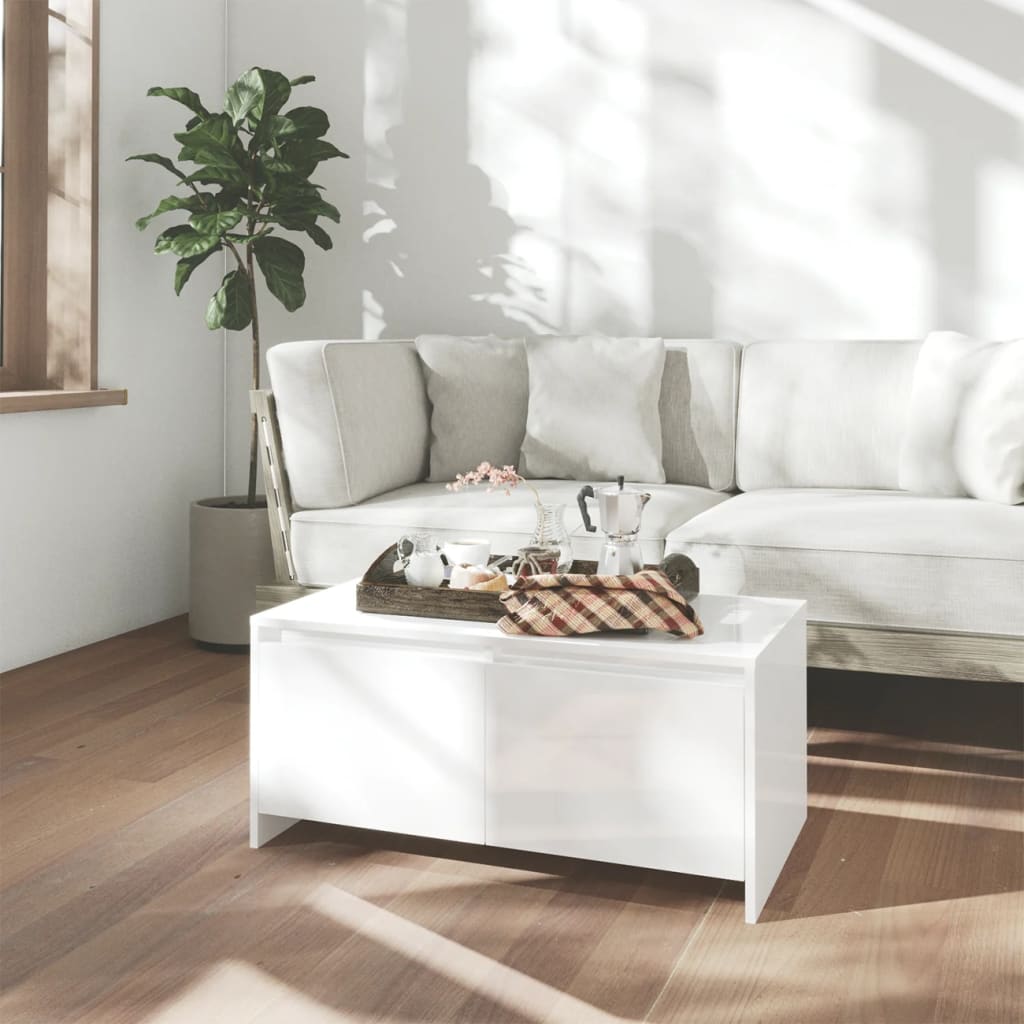 Coffee Table High Gloss White 90x50x41.5 cm Engineered Wood