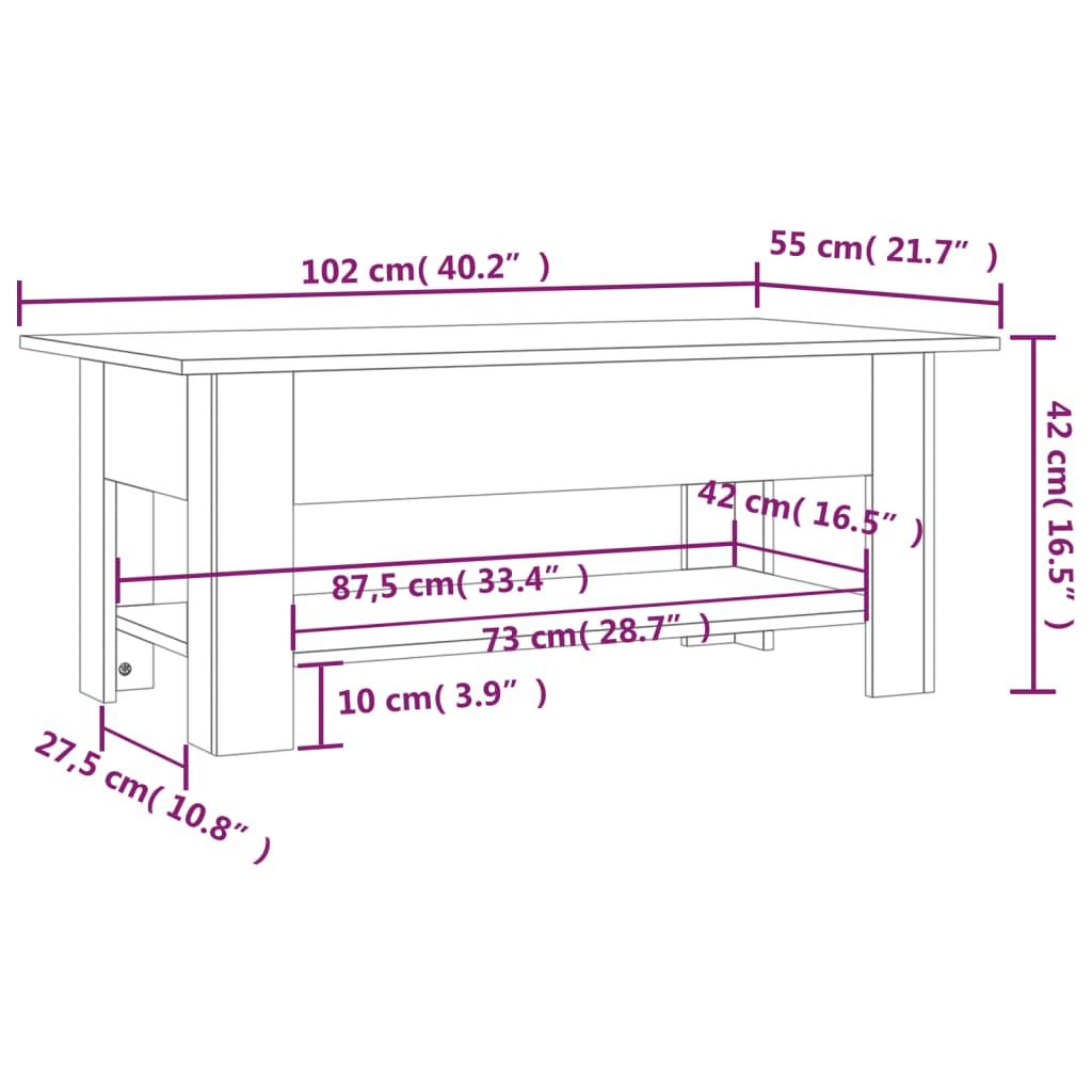 Coffee Table Black 102x55x42 cm Engineered Wood