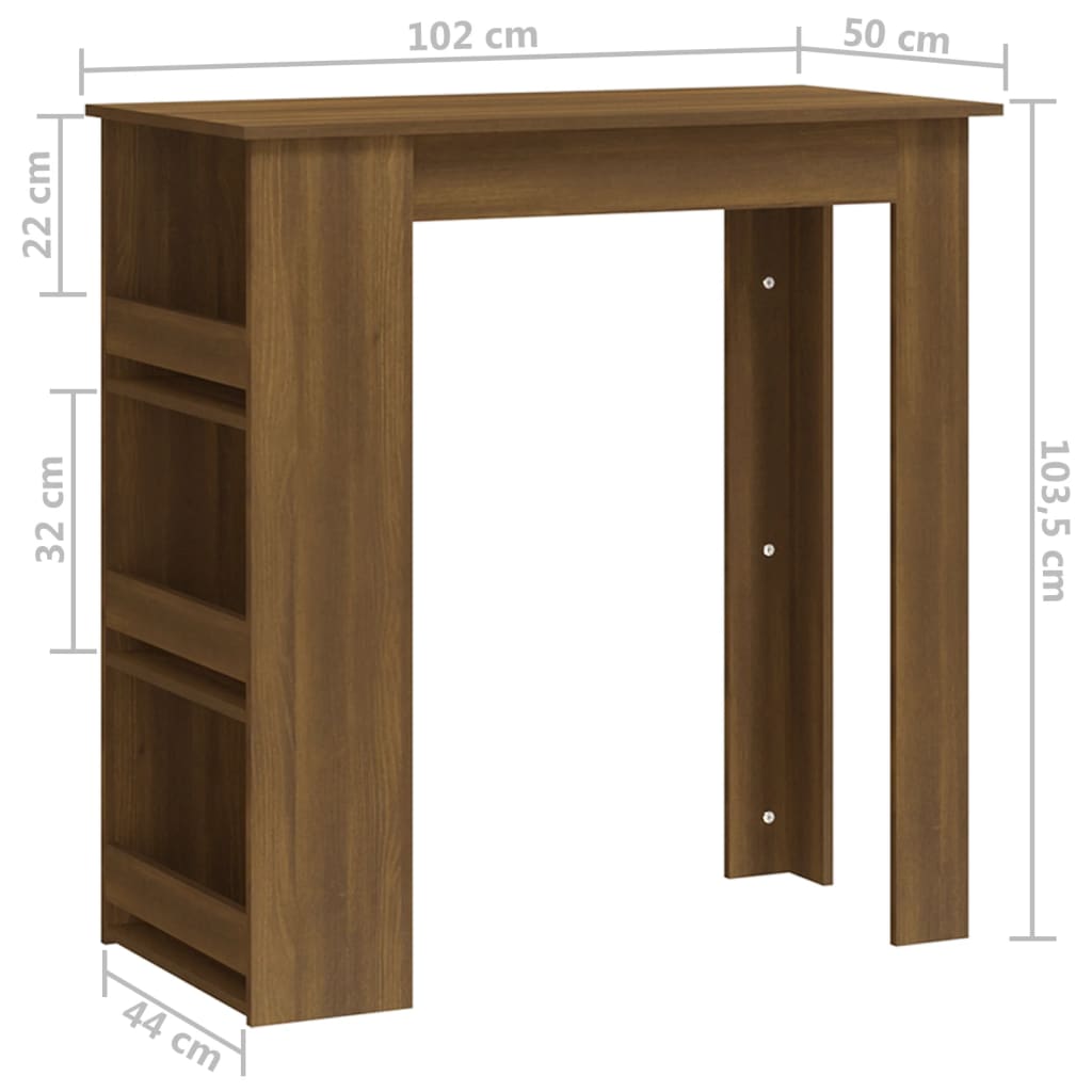 Bar Table with Storage Rack Brown Oak 102x50x103.5 cm Engineered Wood