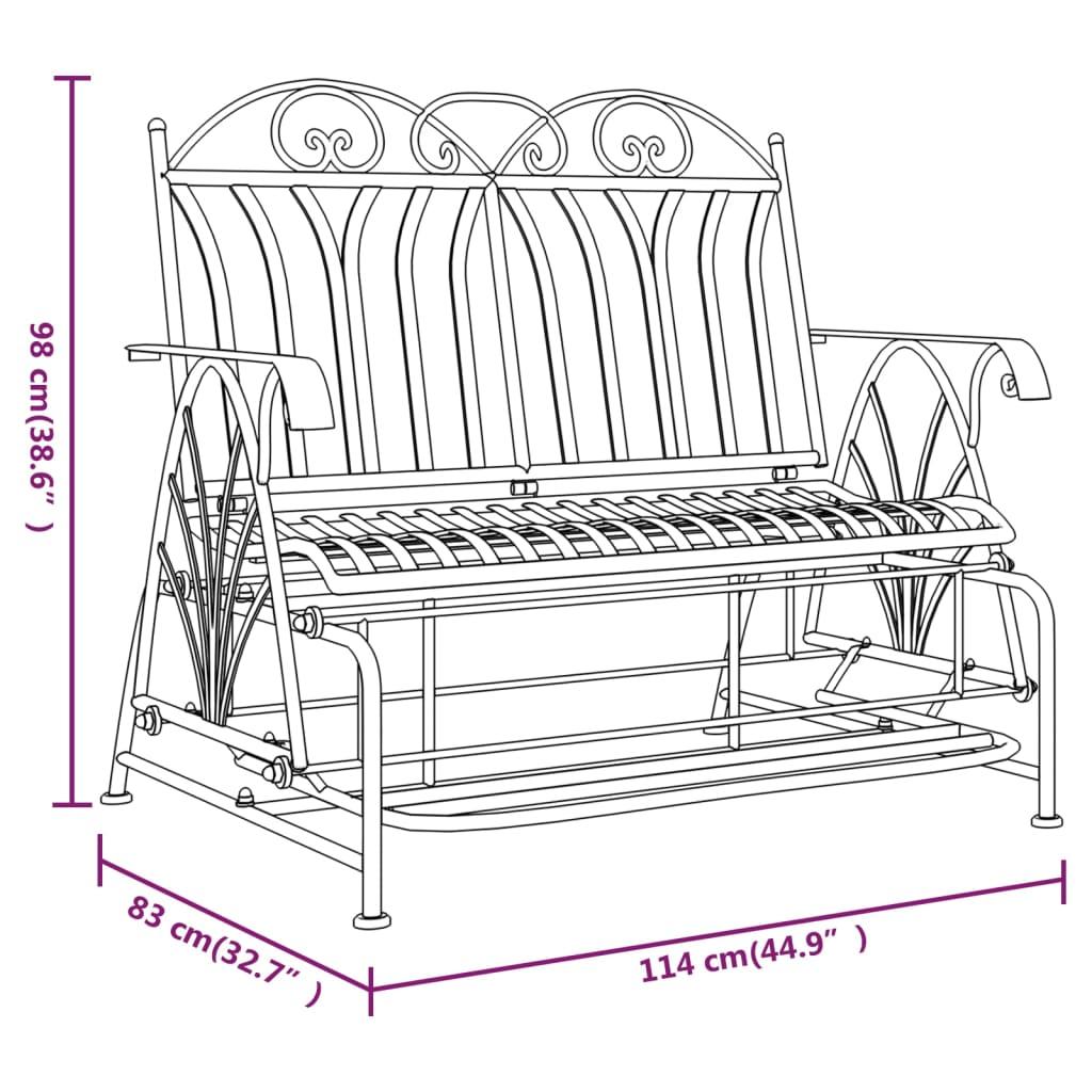 2-Seater Glider Bench 114 cm Black Steel