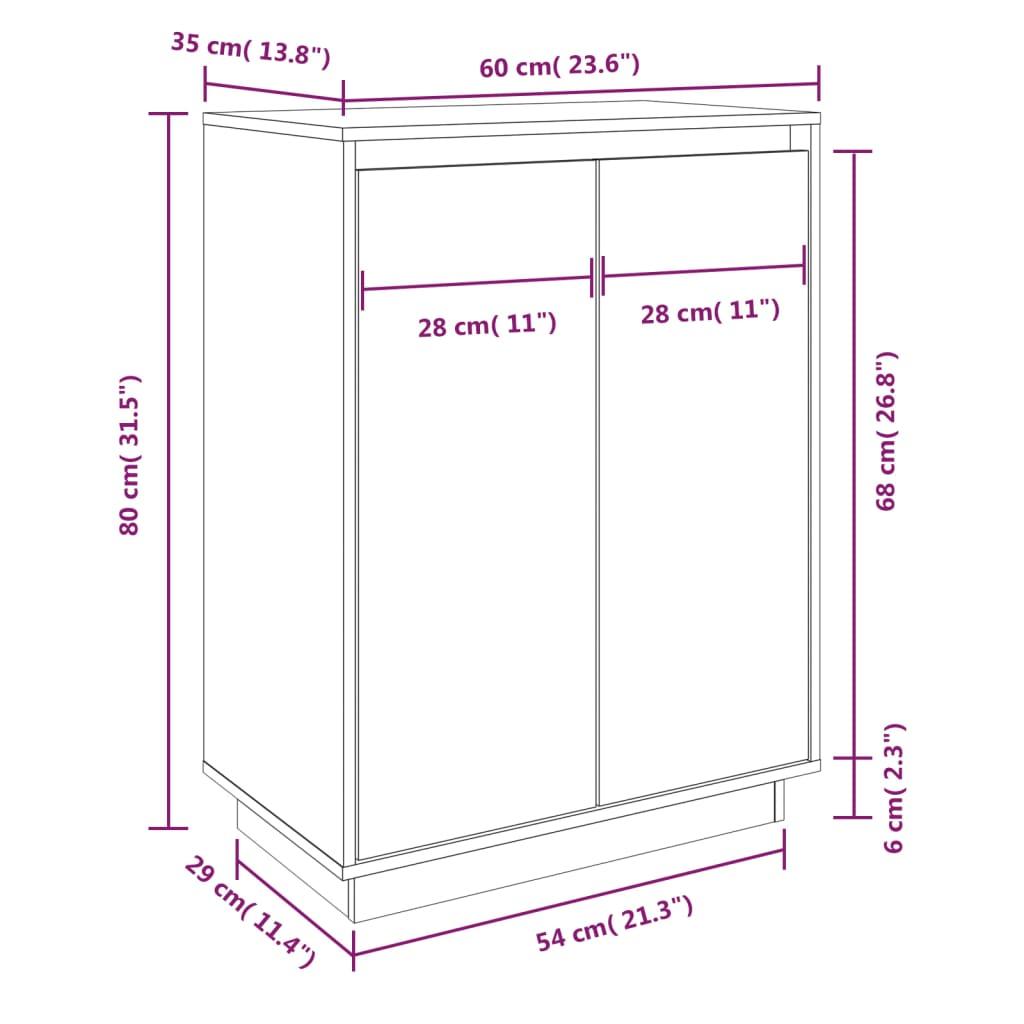 Shoe Cabinet 60x35x80 cm Solid Wood Pine