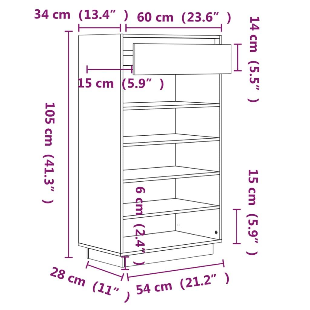 Shoe Cabinet Black 60x34x105 cm Solid Wood Pine