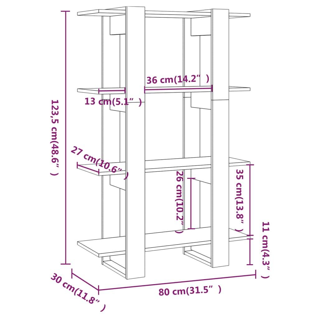 Book Cabinet/Room Divider High Gloss White 80x30x123.5 cm