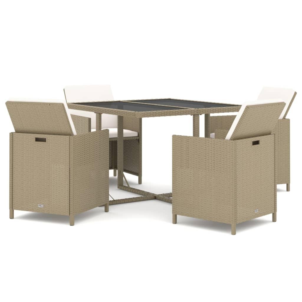 5 Piece Garden Dining Set with Cushions Poly Rattan Beige