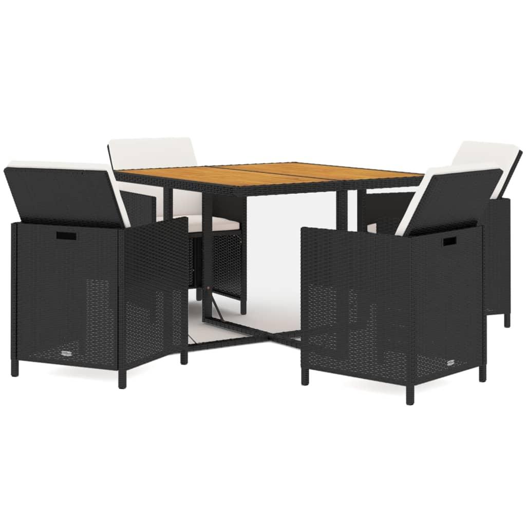 5 Piece Garden Dining Set with Cushions Poly Rattan Black