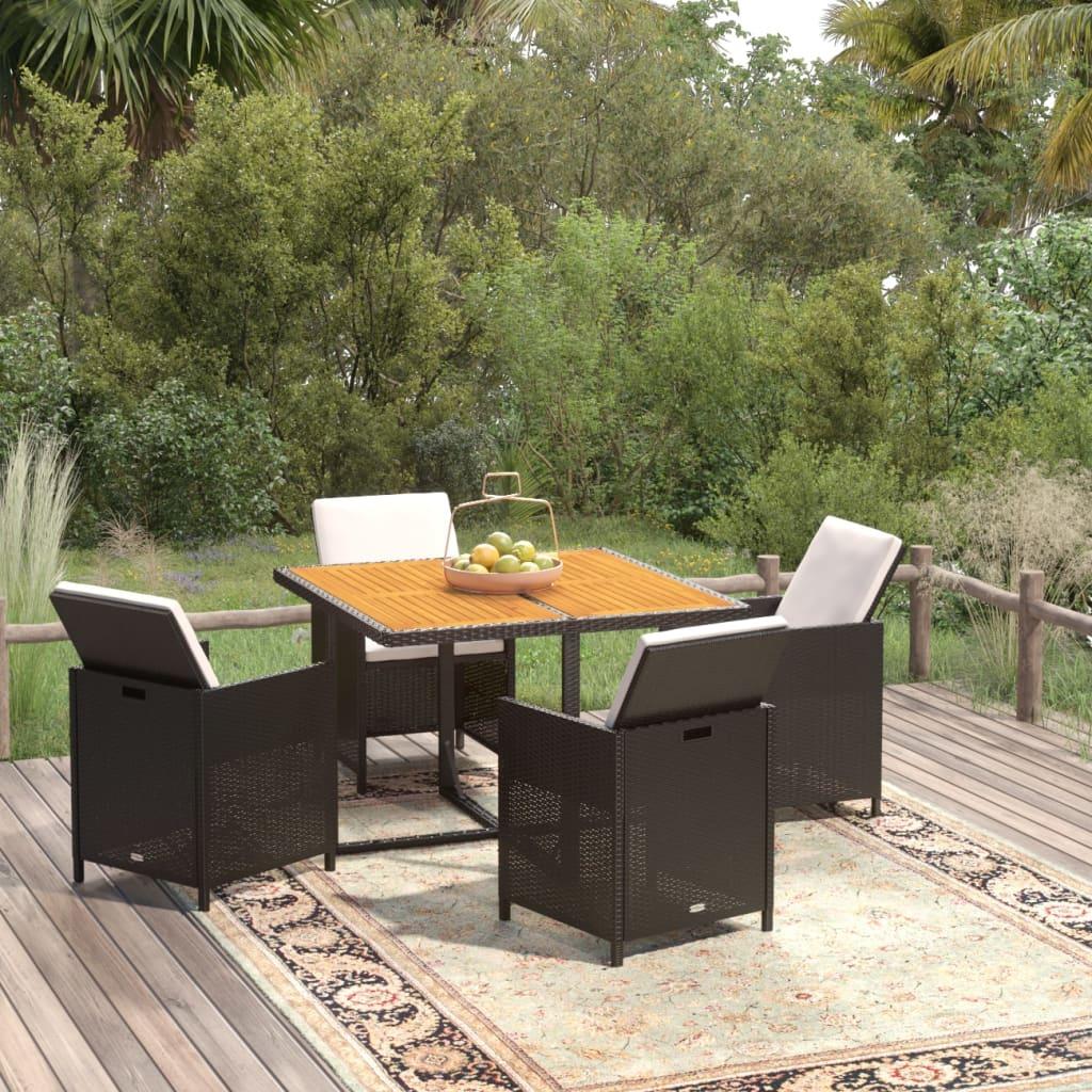5 Piece Garden Dining Set with Cushions Poly Rattan Black