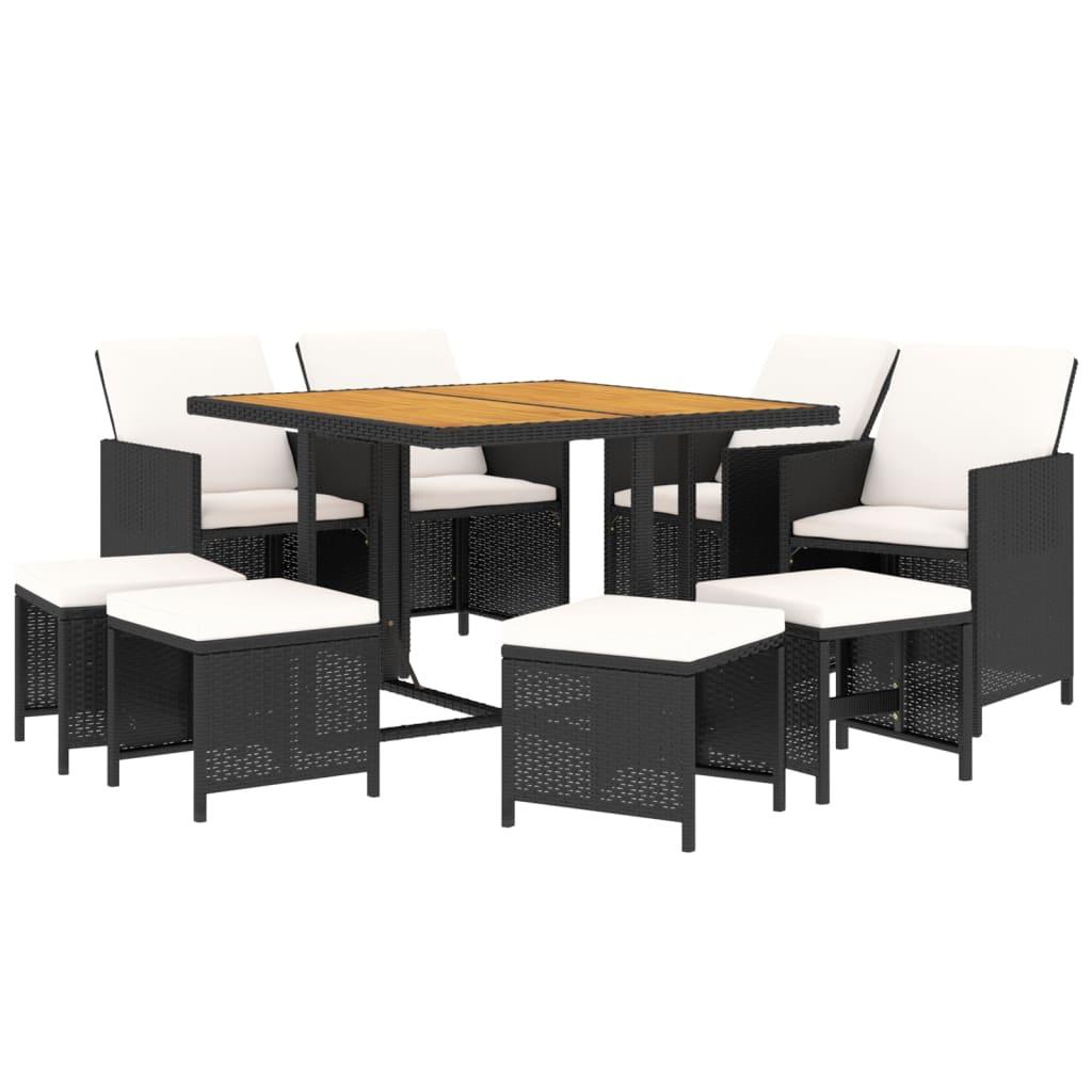 9 Piece Garden Dining Set with Cushions Poly Rattan Black