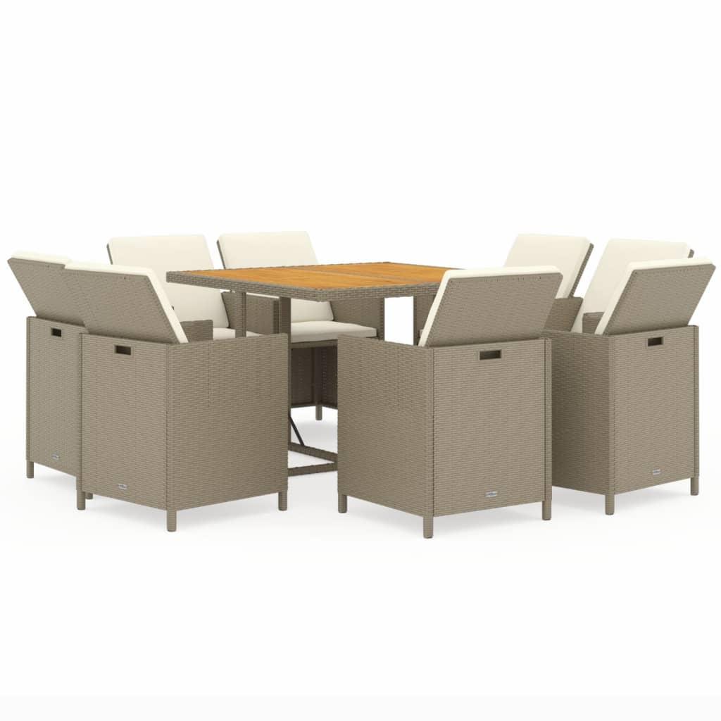 9 Piece Garden Dining Set with Cushions Poly Rattan Beige