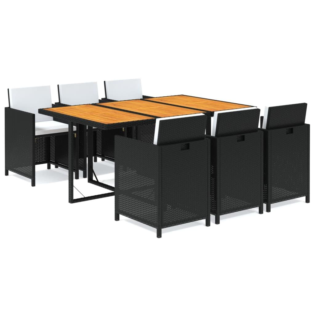 7 Piece Garden Dining Set with Cushions Poly Rattan Black