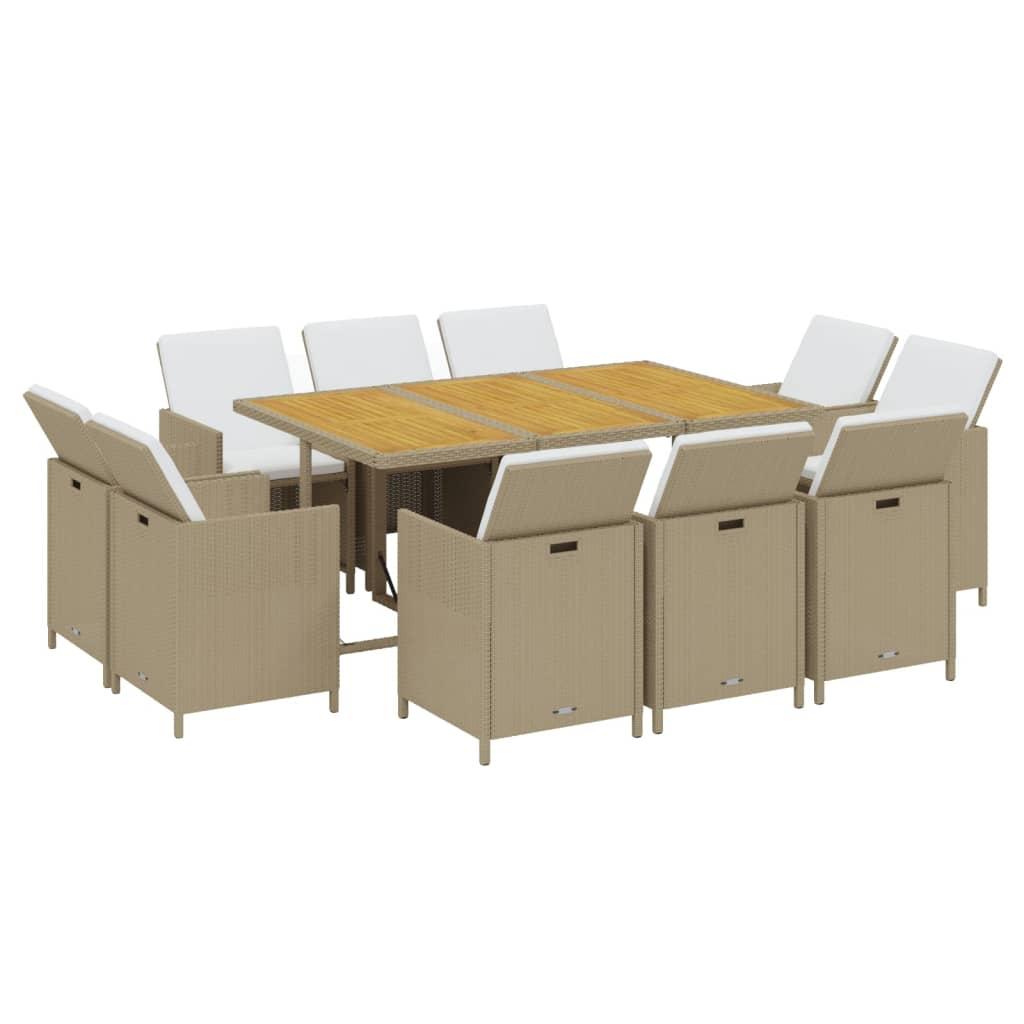 11 Piece Garden Dining Set with Cushions Poly Rattan Beige