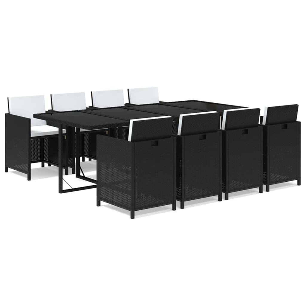 9 Piece Garden Dining Set with Cushions Poly Rattan Black