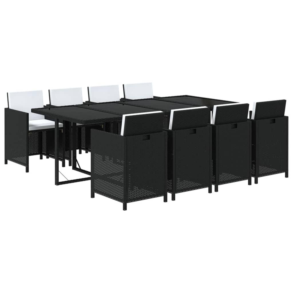 9 Piece Garden Dining Set with Cushions Poly Rattan Black