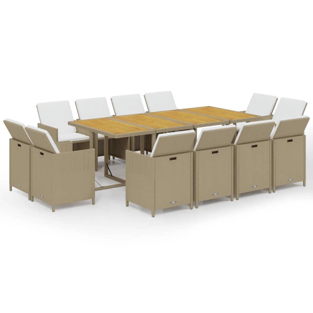 13 Piece Garden Dining Set with Cushions Poly Rattan Beige