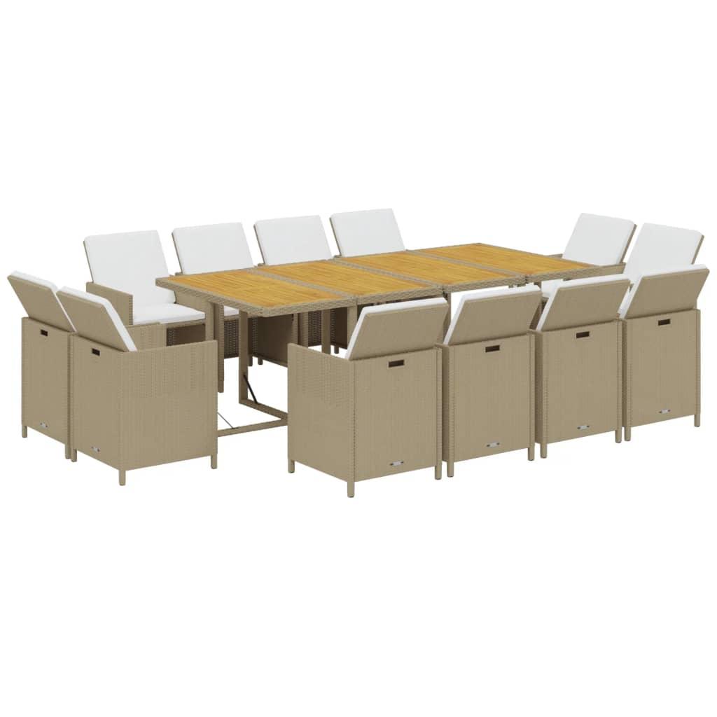 13 Piece Garden Dining Set with Cushions Poly Rattan Beige