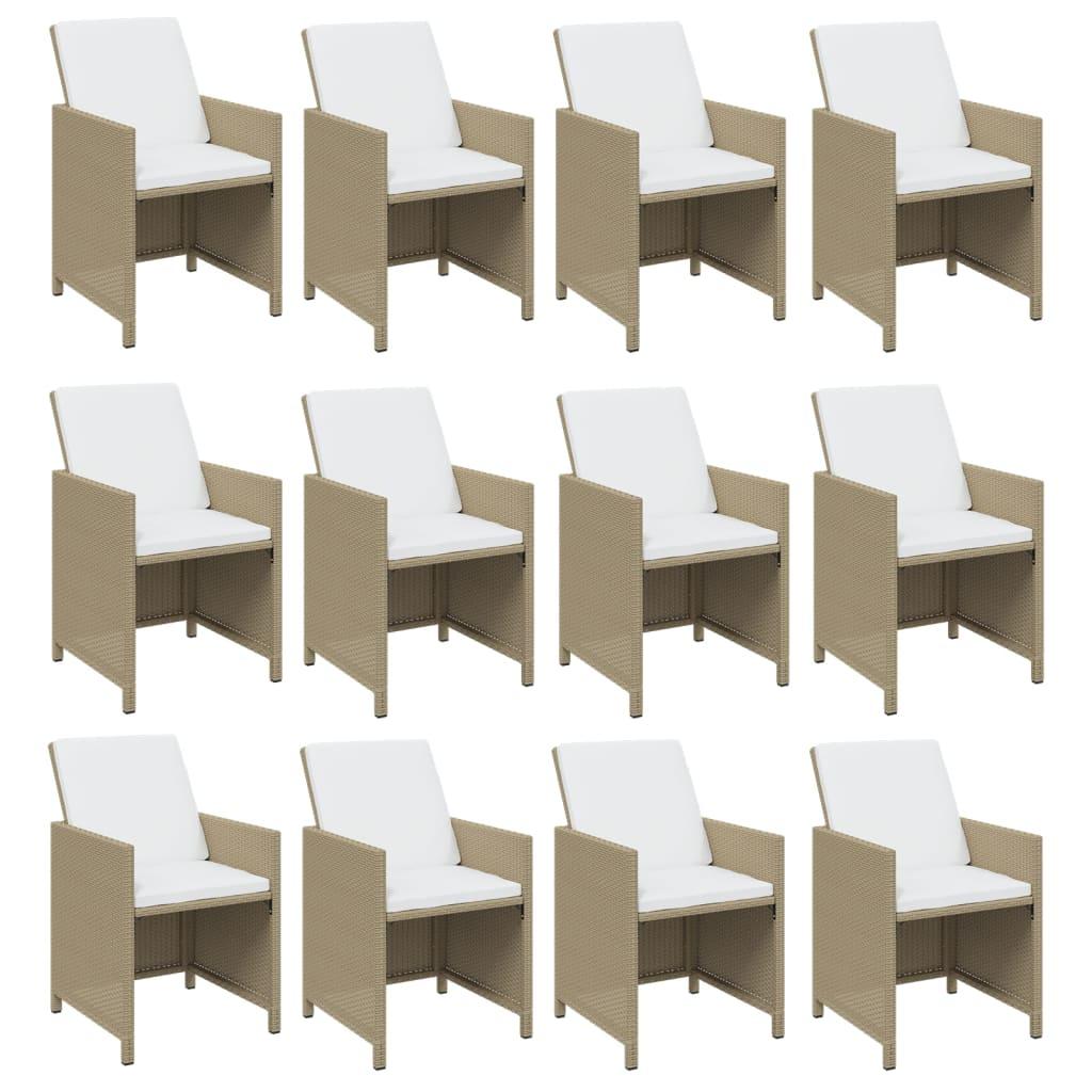 13 Piece Garden Dining Set with Cushions Poly Rattan Beige