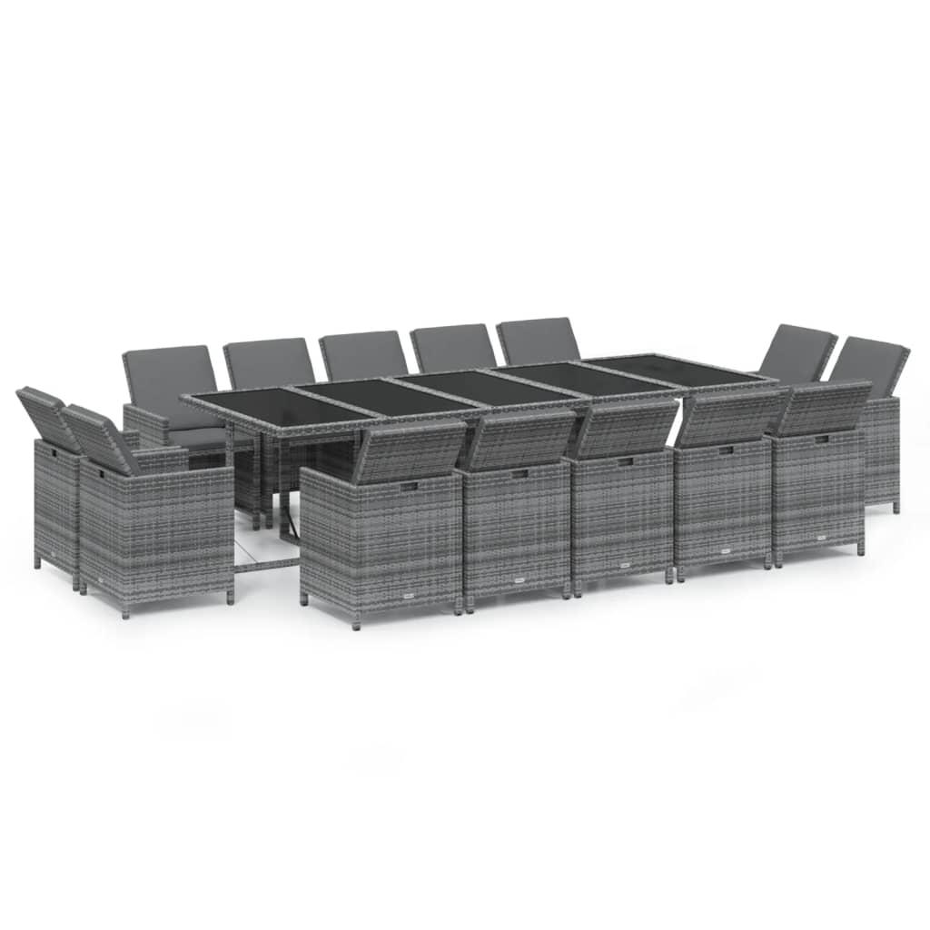 15 Piece Garden Dining Set with Cushions Poly Rattan Grey