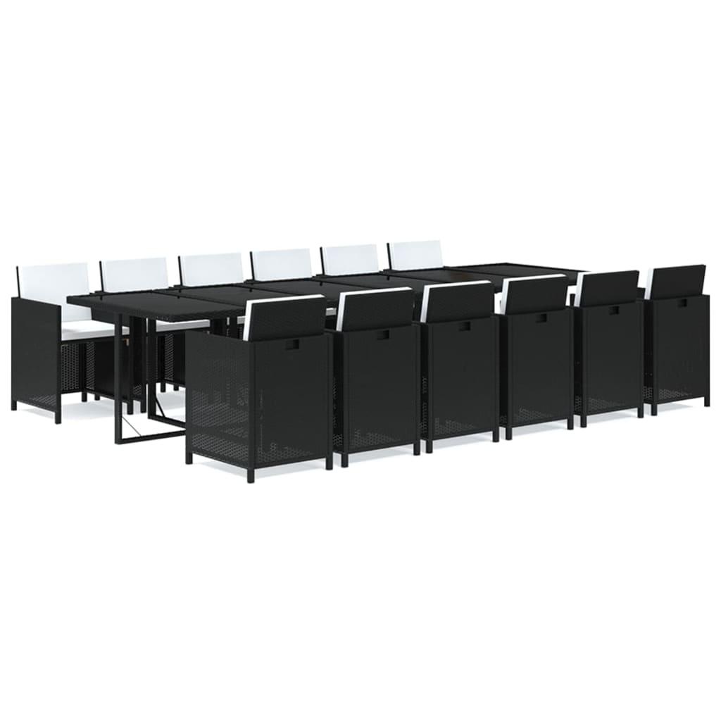 13 Piece Garden Dining Set with Cushions Poly Rattan Black