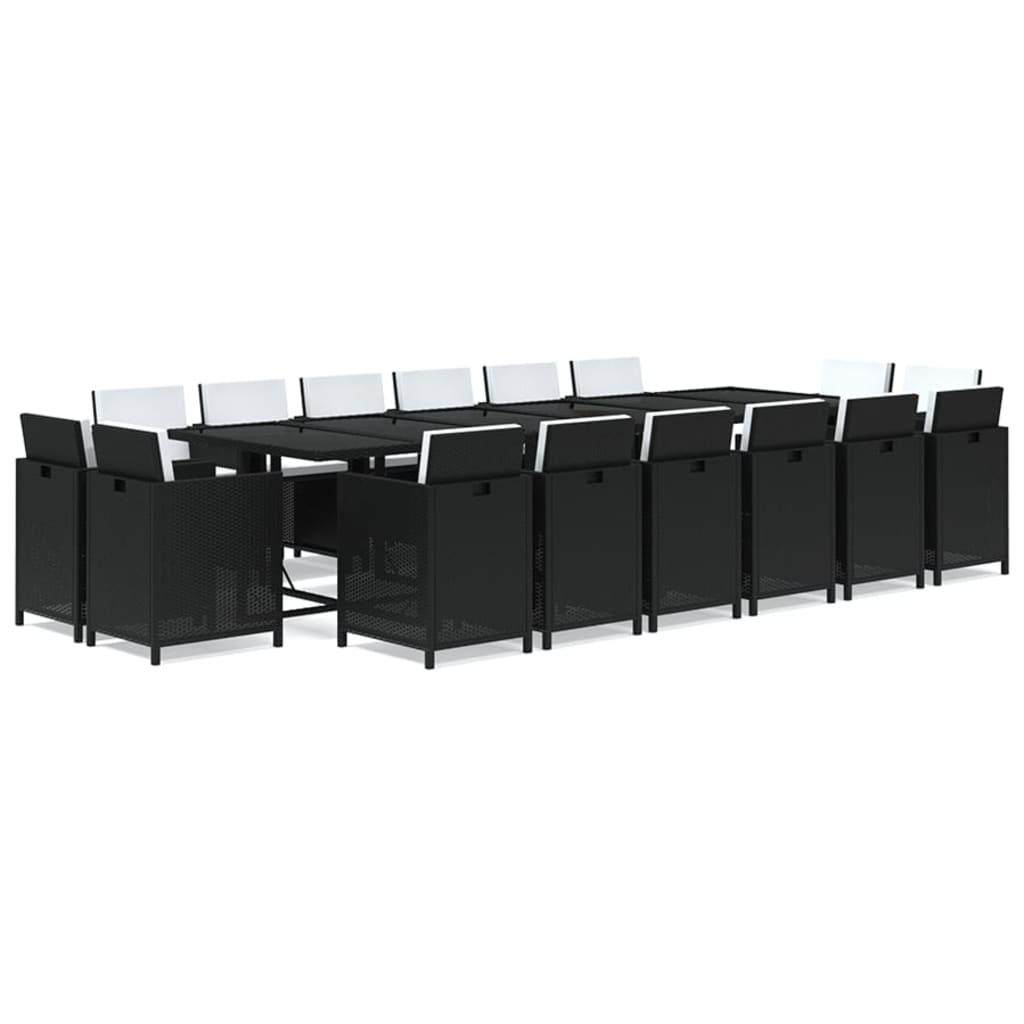 17 Piece Garden Dining Set with Cushions Poly Rattan Black