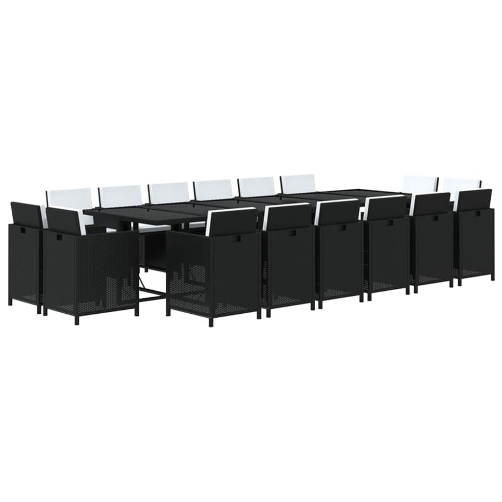 17 Piece Garden Dining Set with Cushions Poly Rattan Black