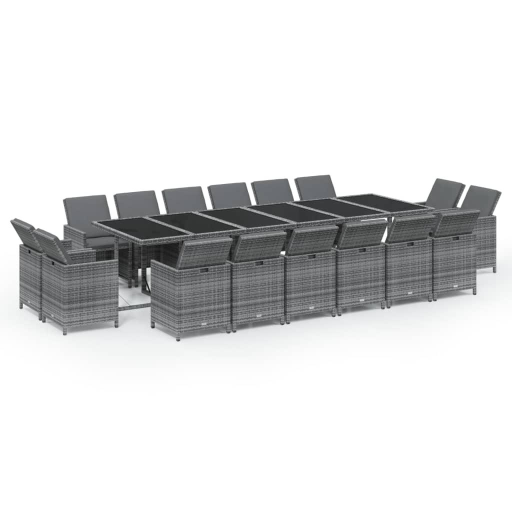 17 Piece Garden Dining Set with Cushions Poly Rattan Grey