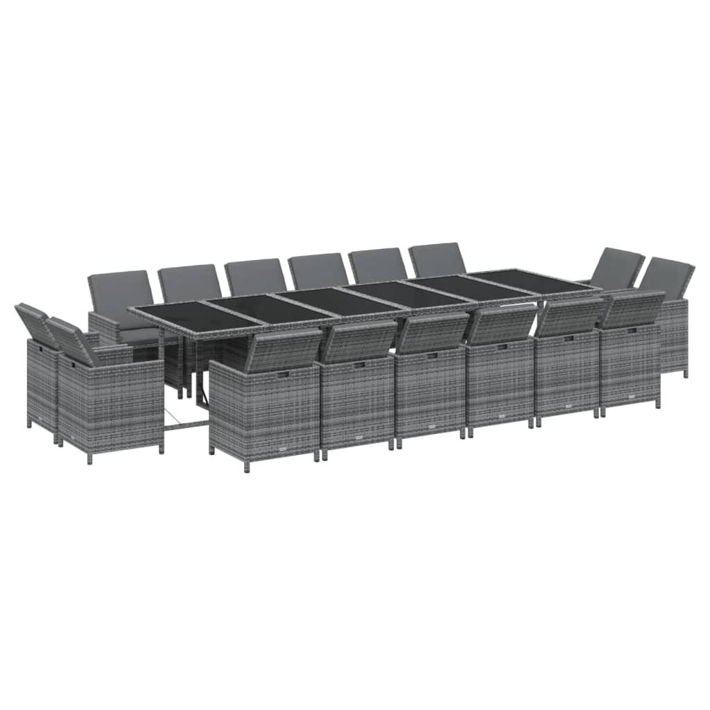 17 Piece Garden Dining Set with Cushions Poly Rattan Grey