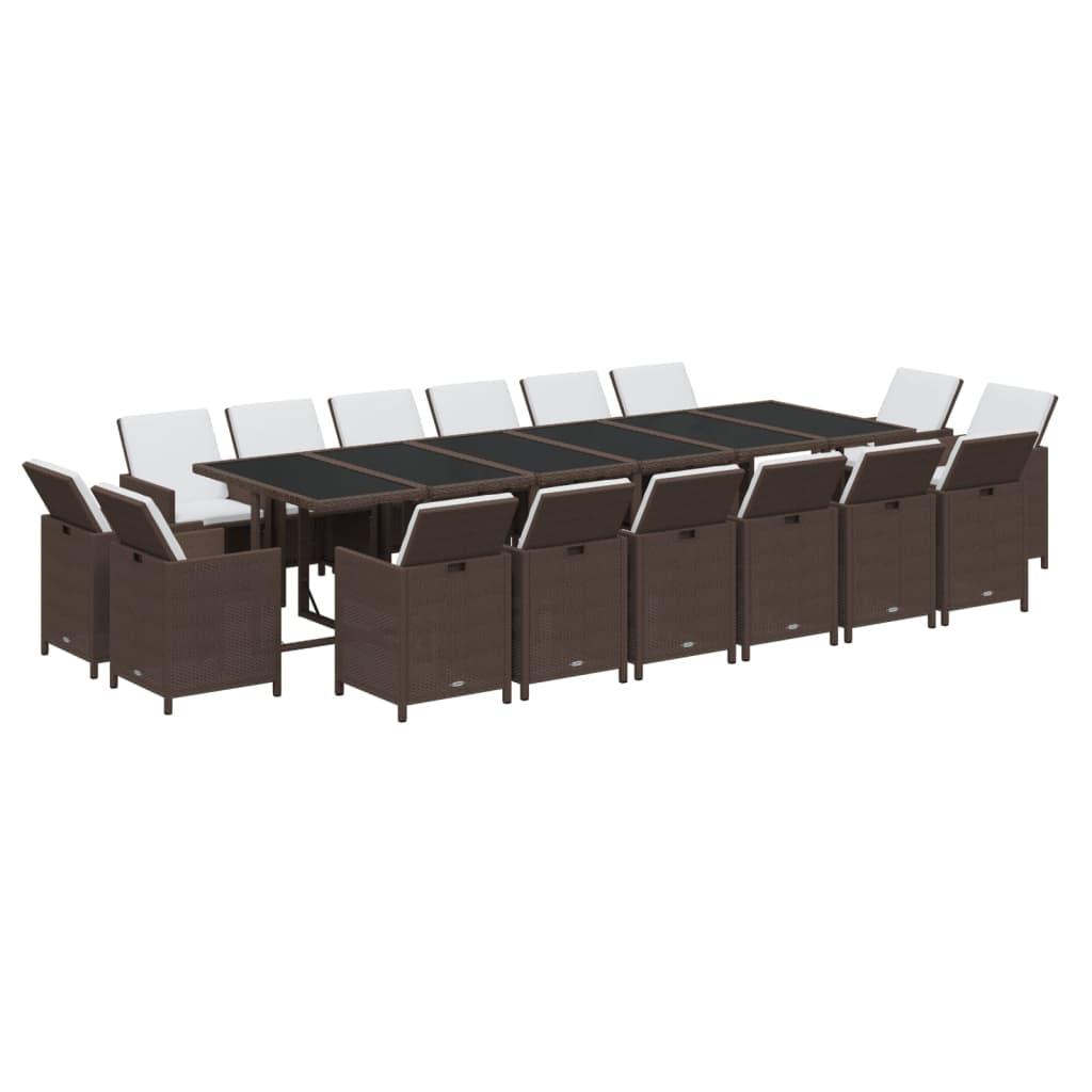 17 Piece Garden Dining Set with Cushions Poly Rattan Brown