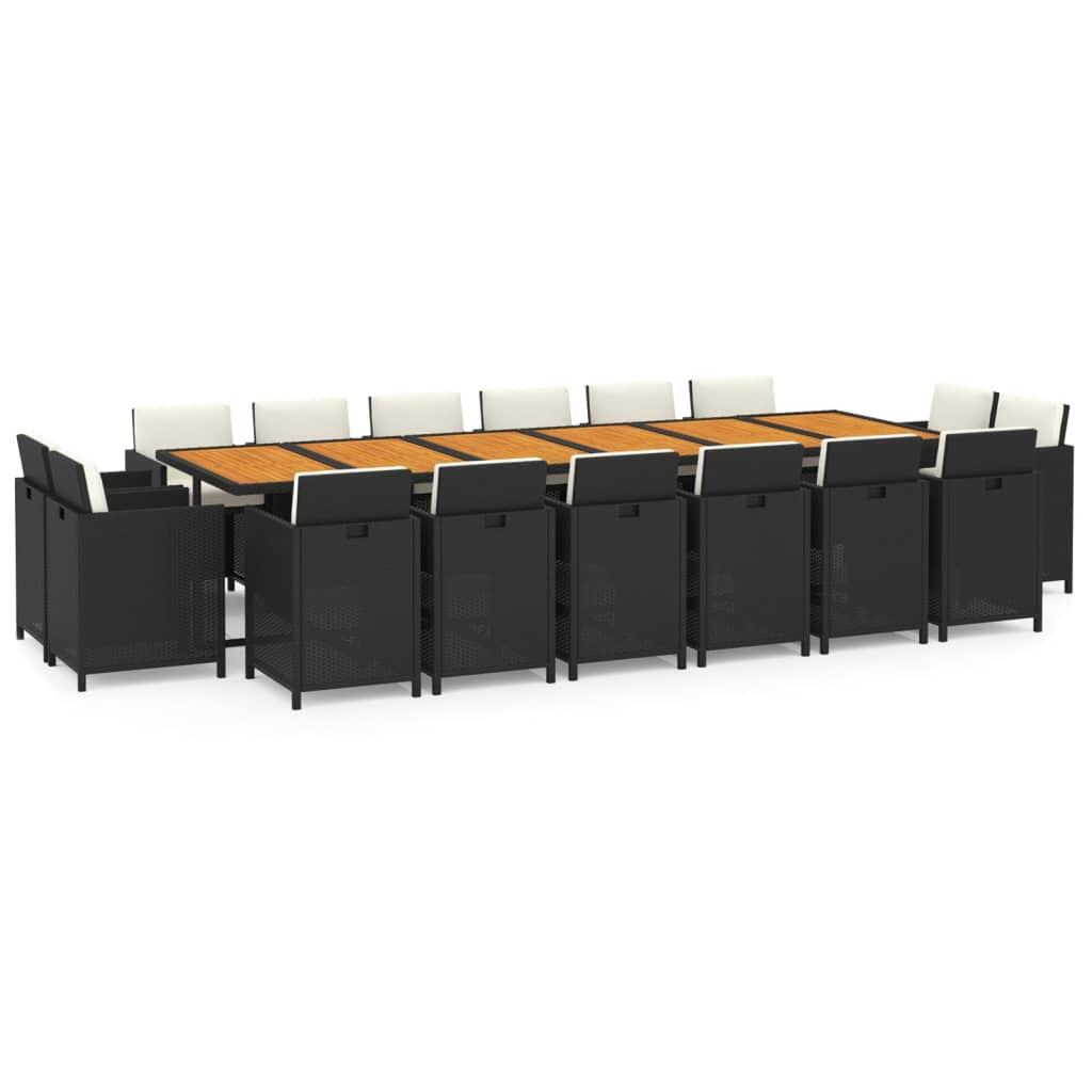 17 Piece Garden Dining Set with Cushions Poly Rattan Black