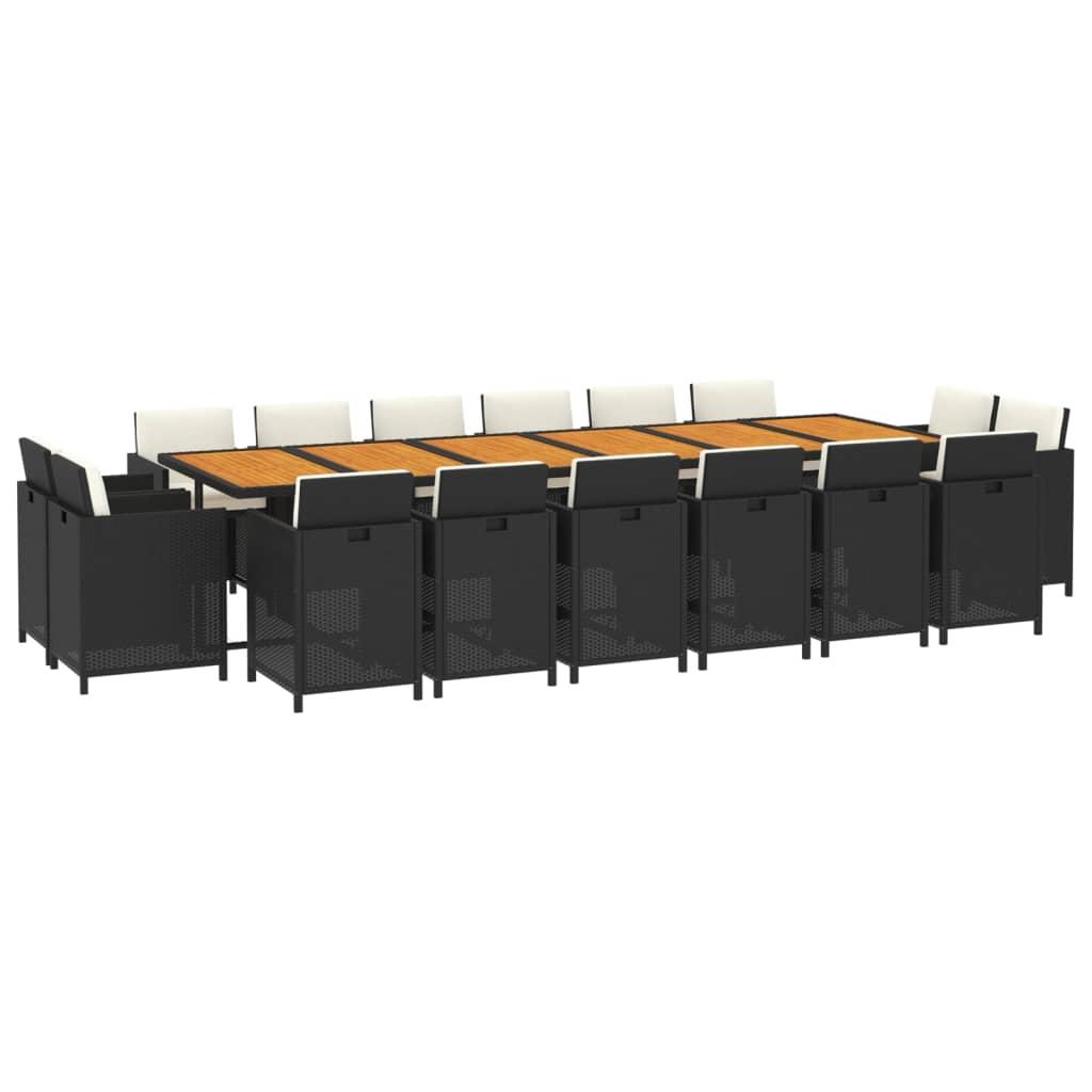 17 Piece Garden Dining Set with Cushions Poly Rattan Black