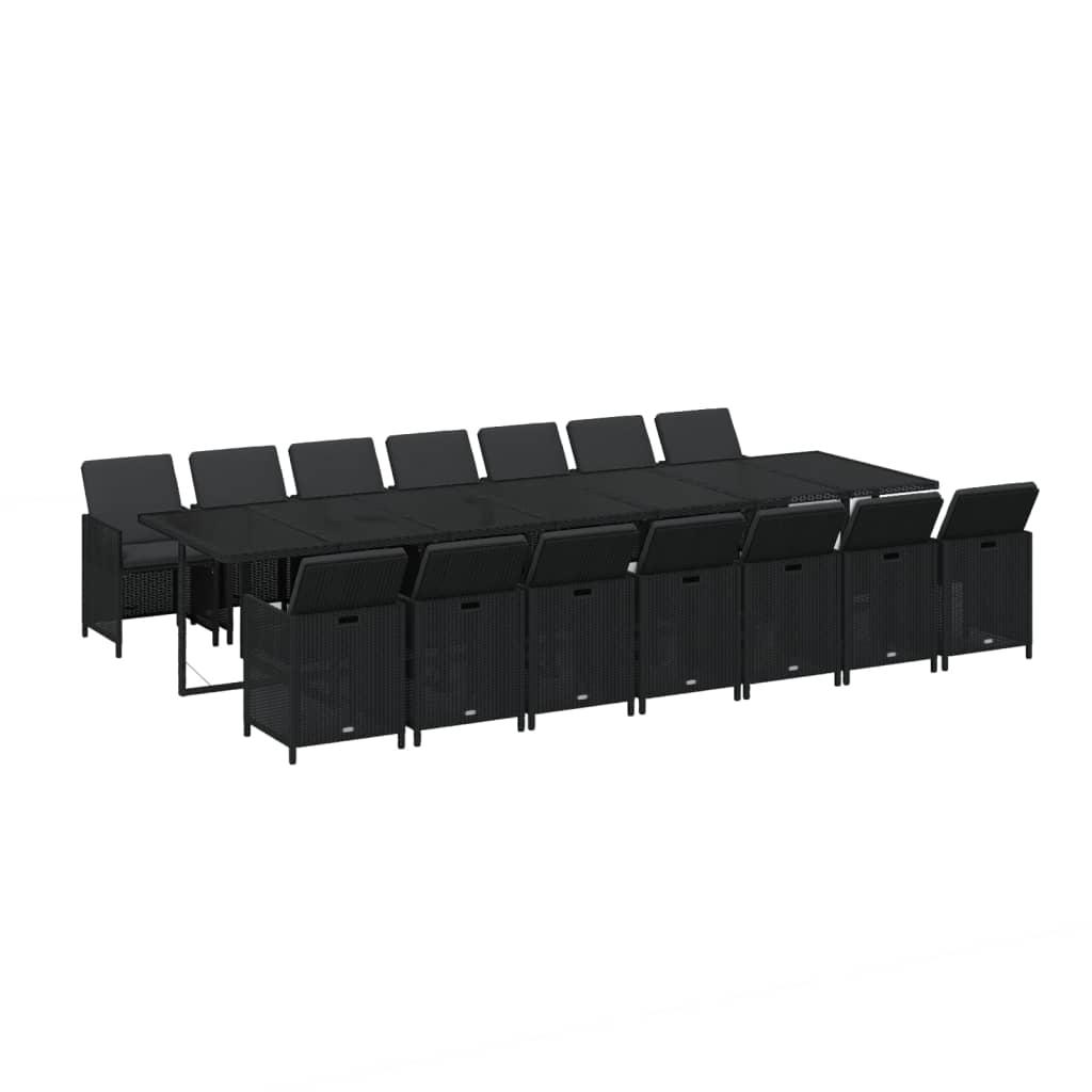 15 Piece Garden Dining Set with Cushions Poly Rattan Black