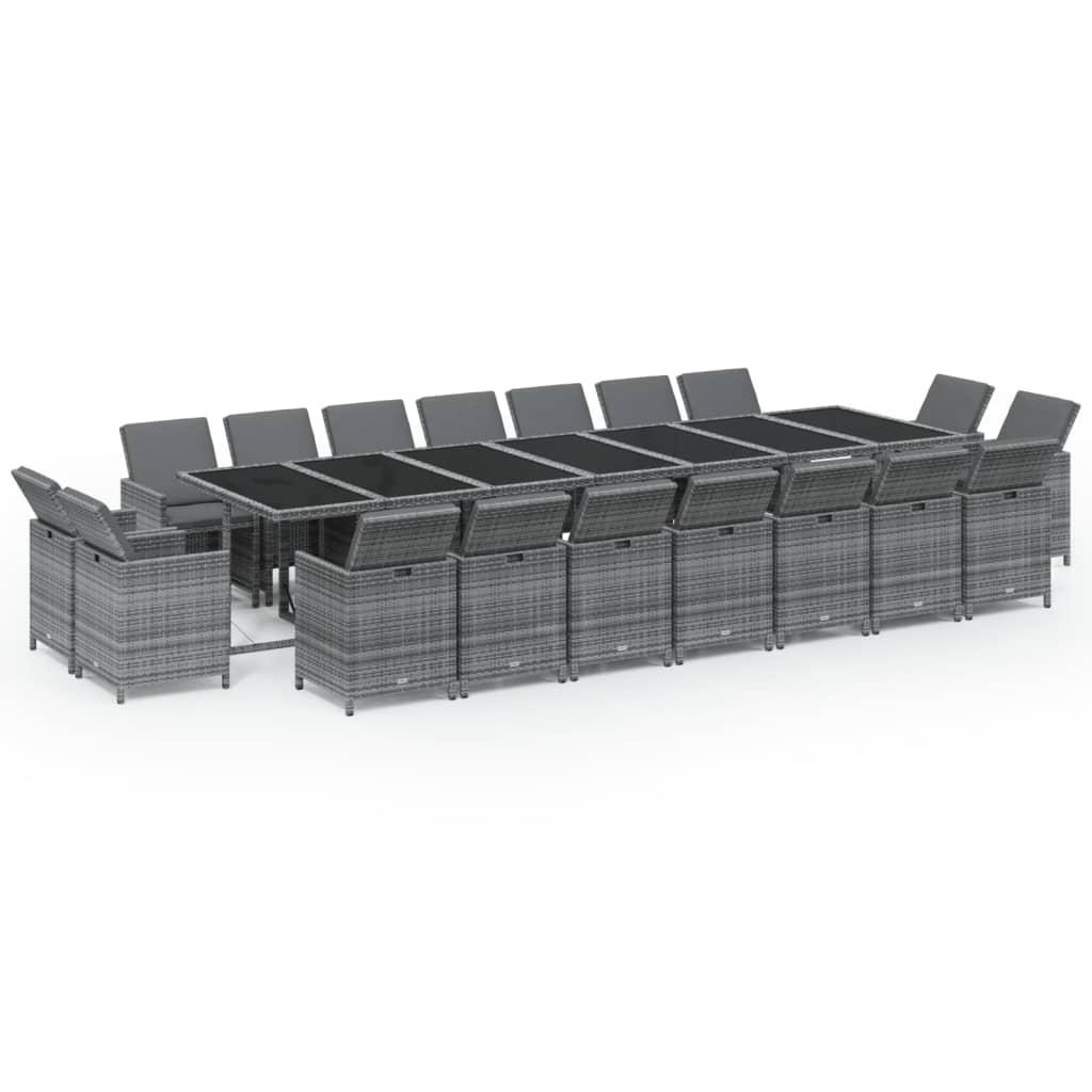 19 Piece Garden Dining Set with Cushions Poly Rattan Grey