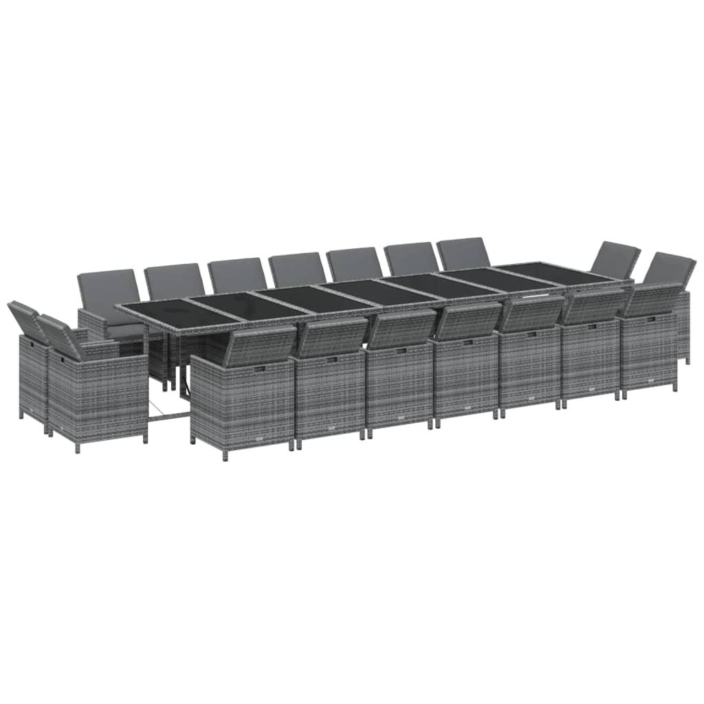 19 Piece Garden Dining Set with Cushions Poly Rattan Grey