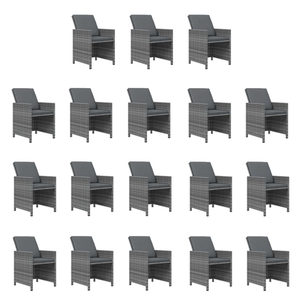 19 Piece Garden Dining Set with Cushions Poly Rattan Grey