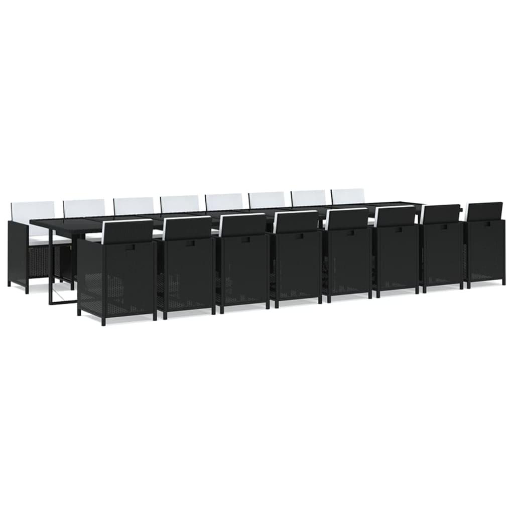 17 Piece Garden Dining Set with Cushions Black Poly Rattan