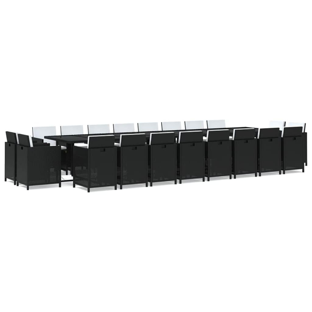 21 Piece Garden Dining Set with Cushions Black Poly Rattan