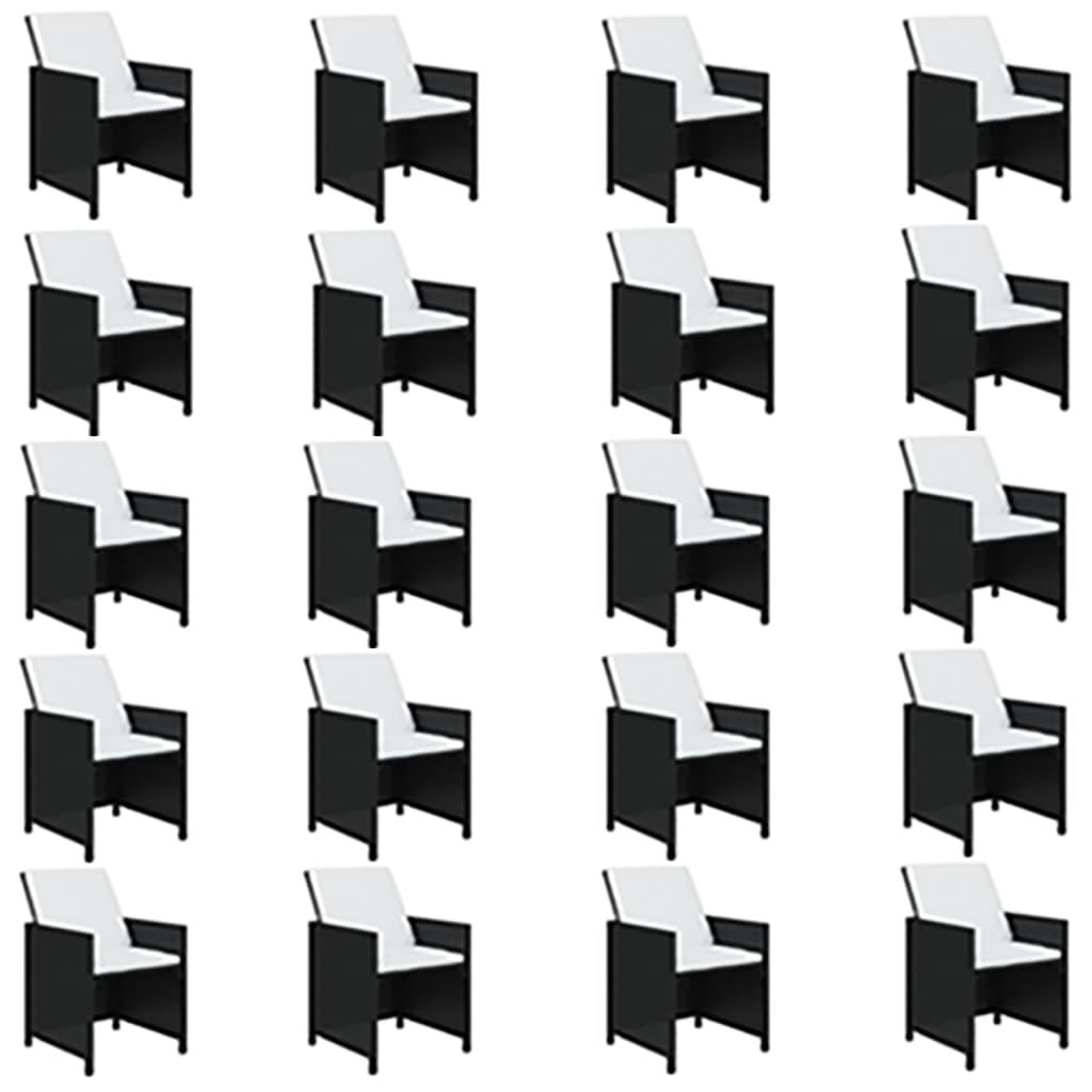 21 Piece Garden Dining Set with Cushions Black Poly Rattan