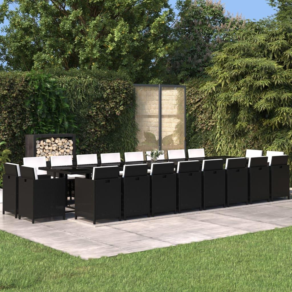 21 Piece Garden Dining Set with Cushions Black Poly Rattan