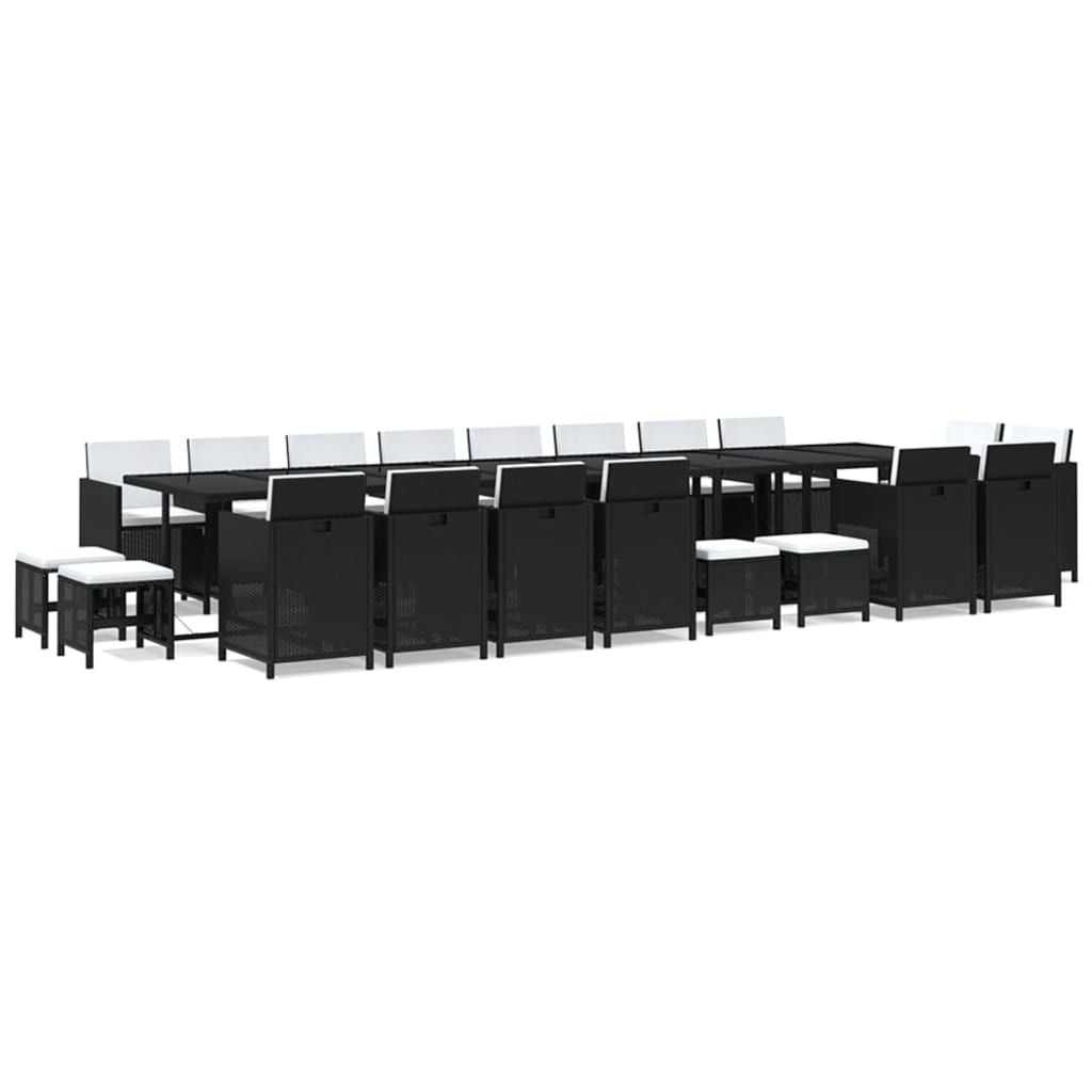 21 Piece Garden Dining Set with Cushions Black Poly Rattan