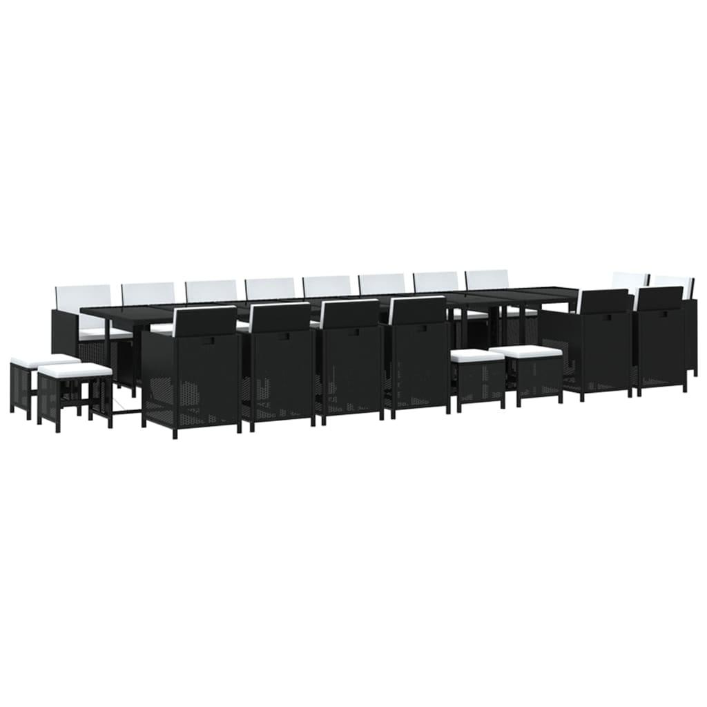 21 Piece Garden Dining Set with Cushions Black Poly Rattan
