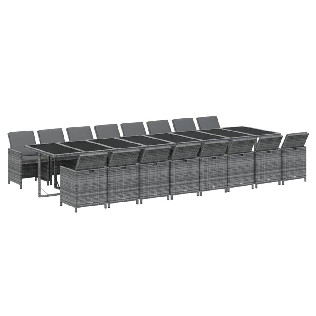17 Piece Garden Dining Set with Cushions Grey Poly Rattan