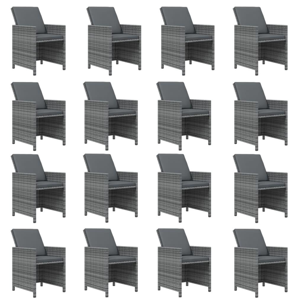 17 Piece Garden Dining Set with Cushions Grey Poly Rattan