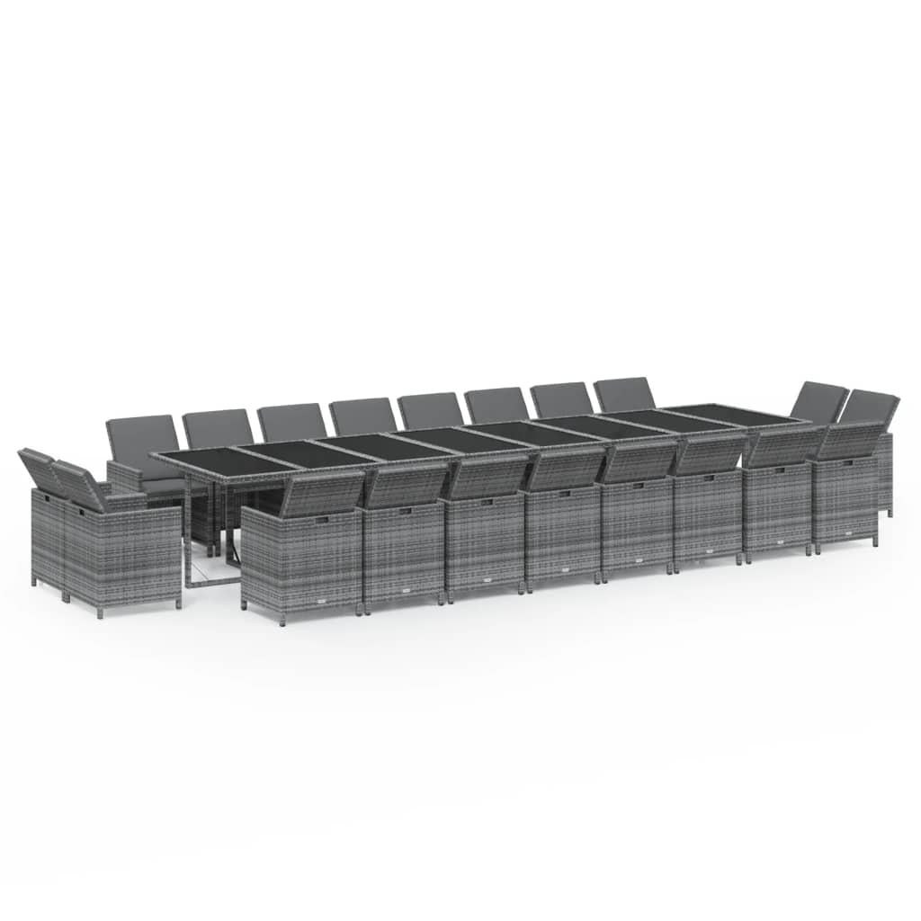 21 Piece Garden Dining Set with Cushions Grey Poly Rattan