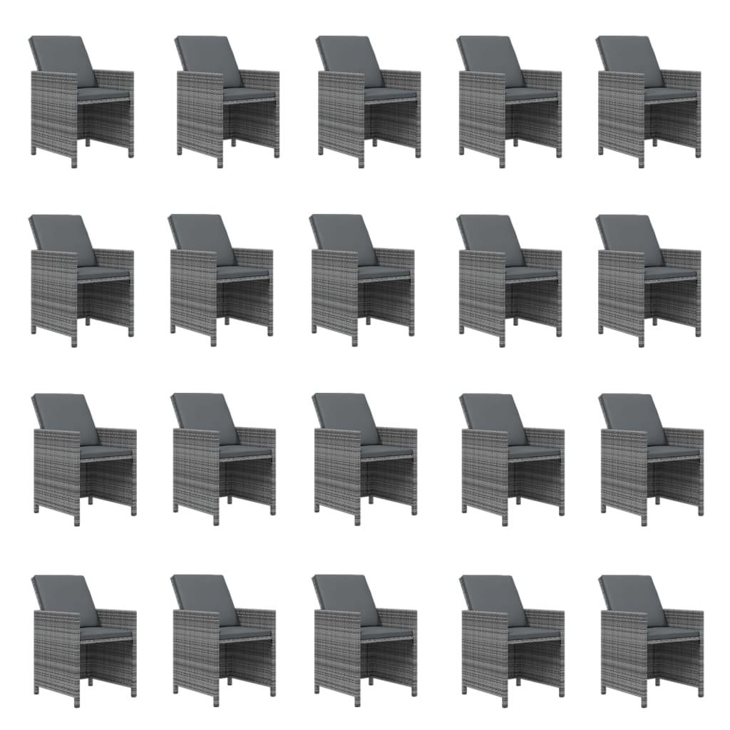 21 Piece Garden Dining Set with Cushions Grey Poly Rattan
