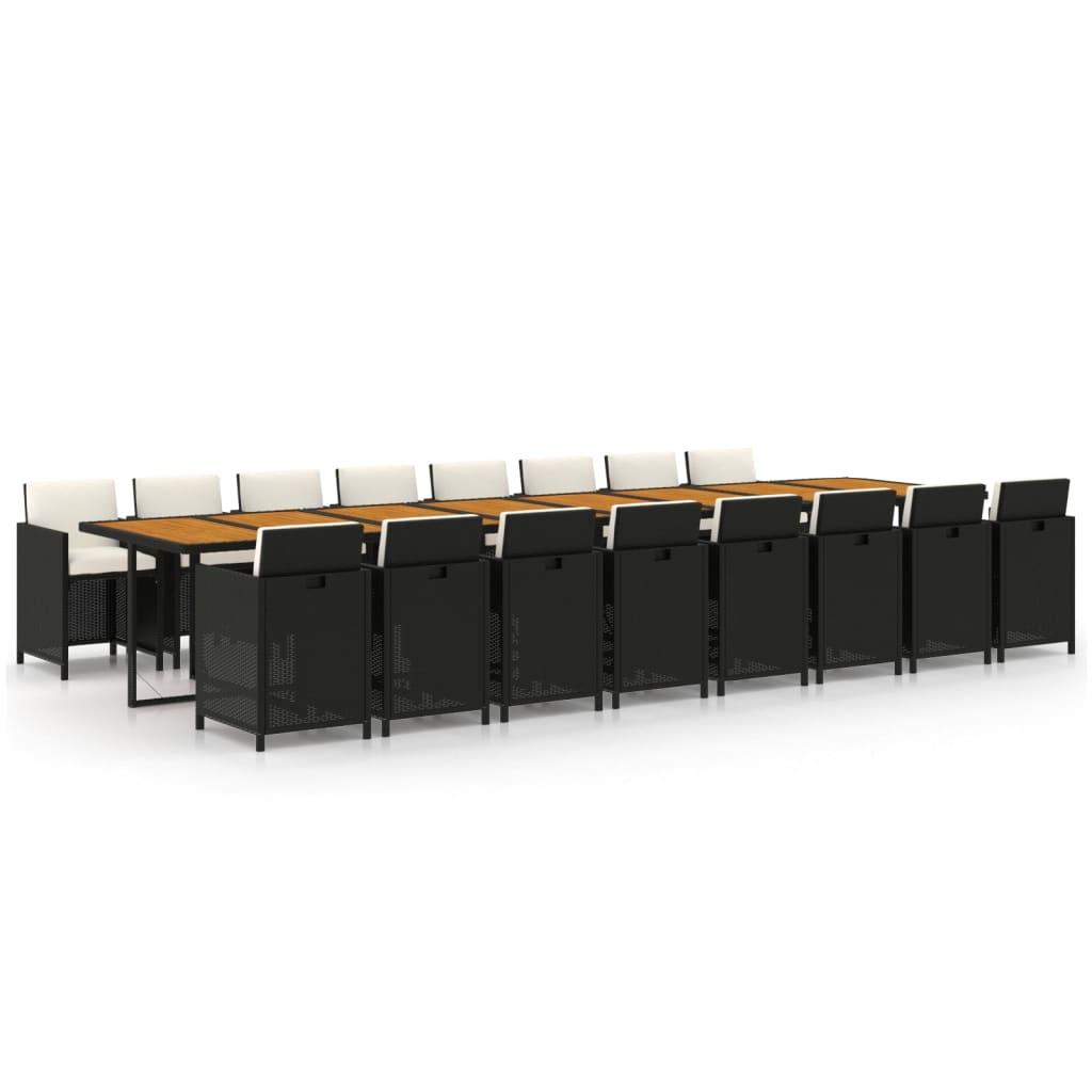 17 Piece Garden Dining Set with Cushions Black Poly Rattan