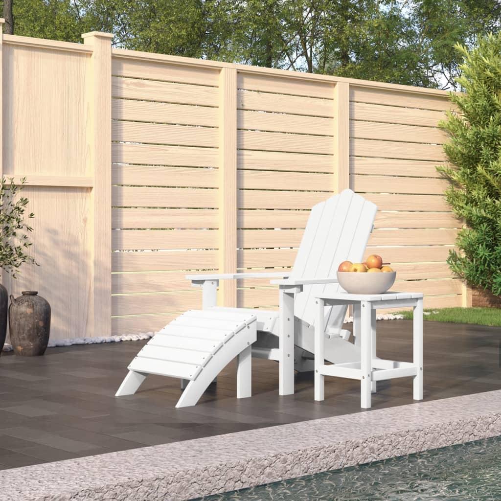 Garden Adirondack Chair with Footstool &amp; Table HDPE White
