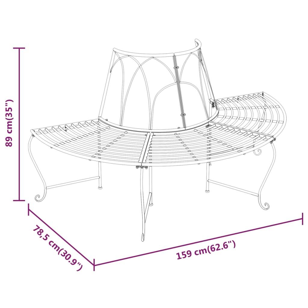 Half Round Tree Bench 2 pcs Ø159 cm Black Steel